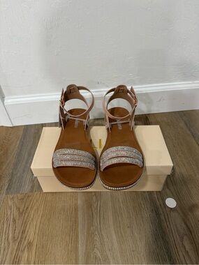 Women's Brown Crystal Strap Ankle Sandals